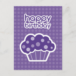 happy birthday purple cupcake postcard