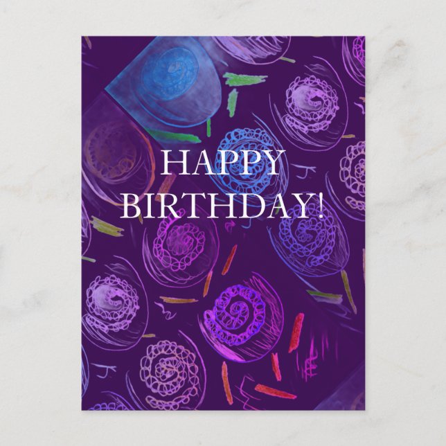 HAPPY BIRTHDAY PURPLE FLOWERS POSTCARD (Front)