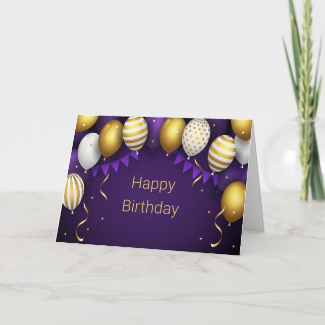 Happy Birthday - Purple/Gold Personalise Thank You Card (Front)