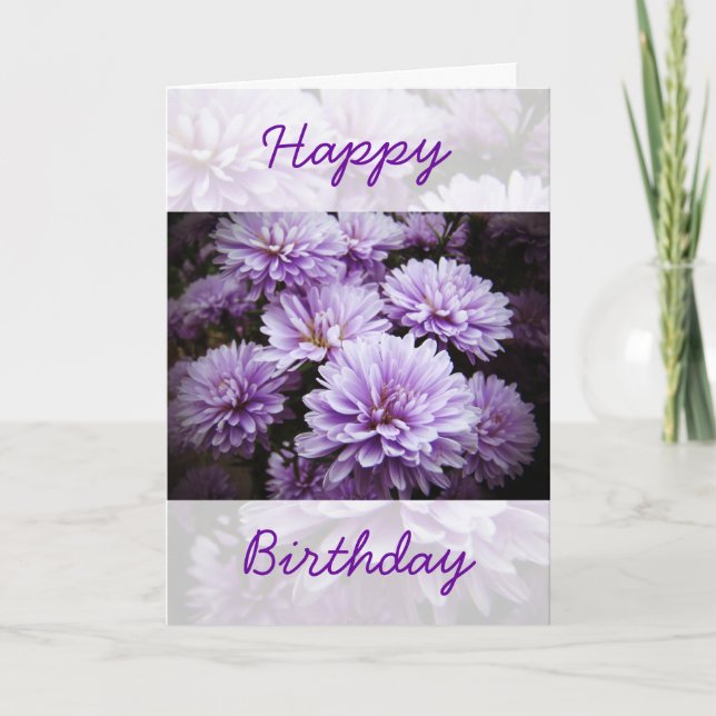 Happy Birthday - Purple Haze Chrysanthemums Card (Front)