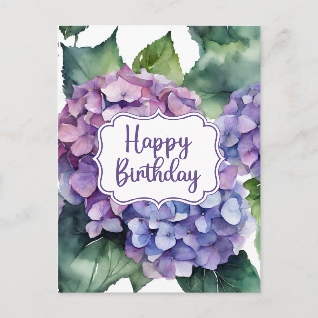 Happy Birthday Purple Hydrangea Flowers  Postcard (Front)