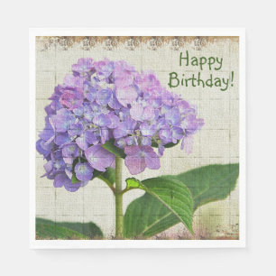 Happy Birthday Purple Hydrangea Napkin