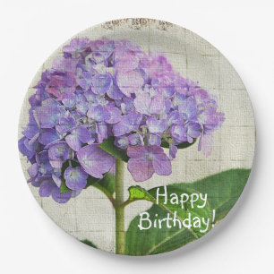 Happy Birthday Purple Hydrangea Paper Plate