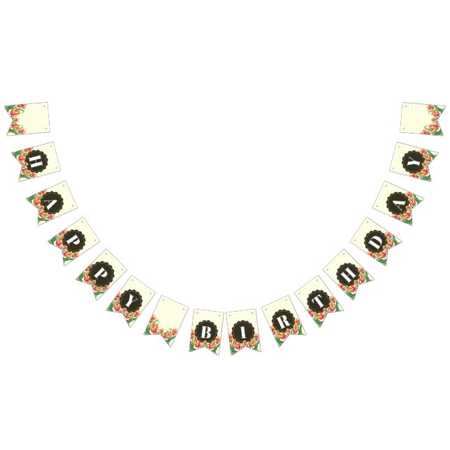 Happy Birthday Purple Iris Black White Polka Dots Bunting (All)