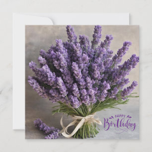 Happy Birthday Purple Lavender Flowers Bouquet Card