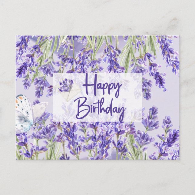 Happy Birthday Purple Lavender Flowers Postcard (Front)