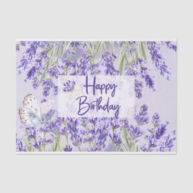 Happy Birthday Purple Lavender Flowers Tissue Paper (Front)