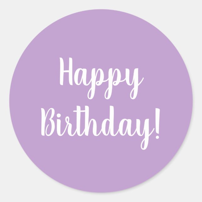Happy Birthday Purple Lilac Typography Classic Round Sticker (Front)