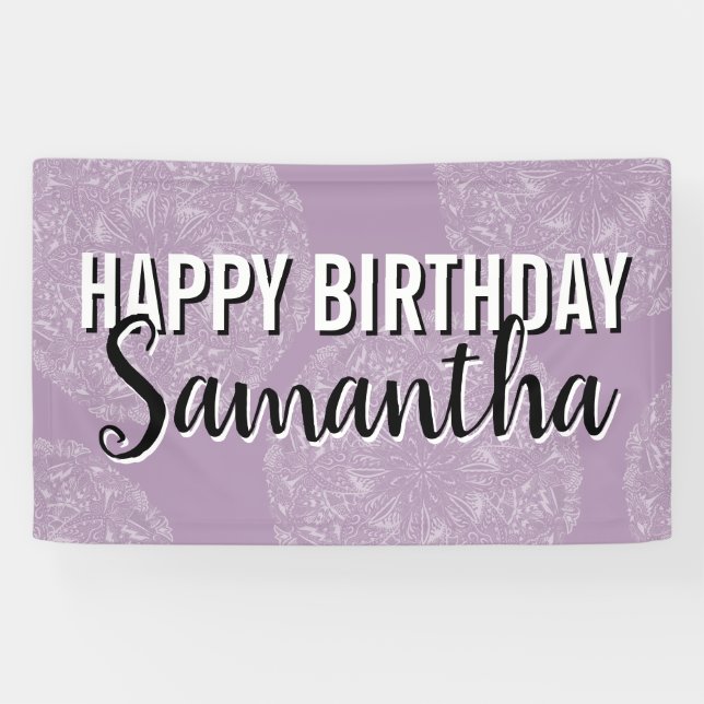 Happy Birthday Purple Mandala Feminine Typography Banner (Horizontal)
