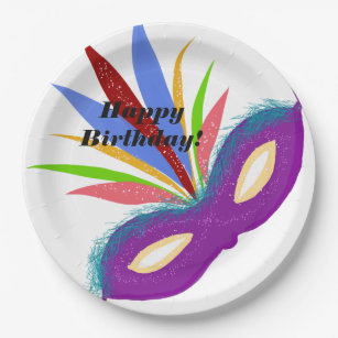 Happy Birthday Purple Masquerade Mask Paper Plate