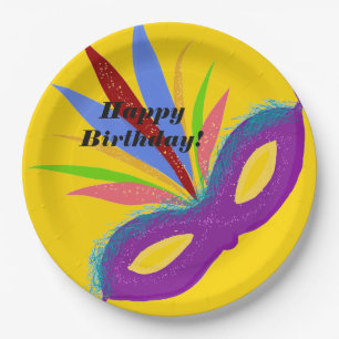 Happy Birthday Purple Masquerade Mask Paper Plate