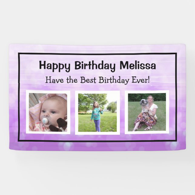 Happy Birthday Purple Personalised Photo Banner (Horizontal)