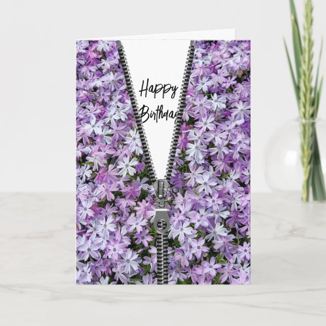 Happy Birthday Purple Phlox with Zipper Card (Front)