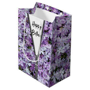 Happy Birthday Purple Phlox with Zipper Medium Gift Bag