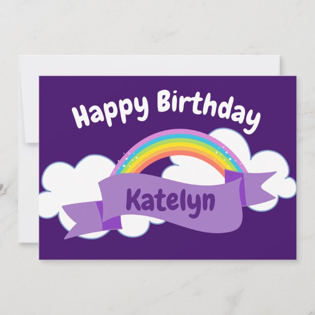 Happy Birthday Purple Rainbow Cute Personalised Card (Front)