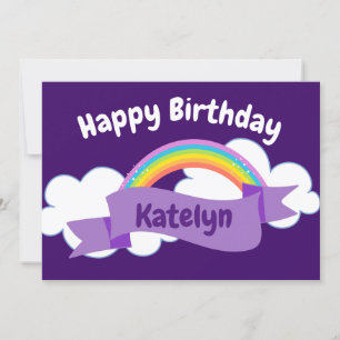 Happy Birthday Purple Rainbow Cute Personalised Card