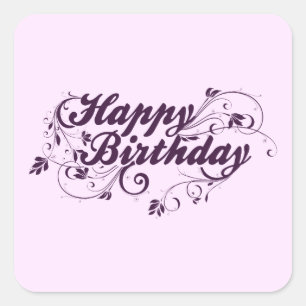 Happy Birthday Purple Swirls Square Sticker