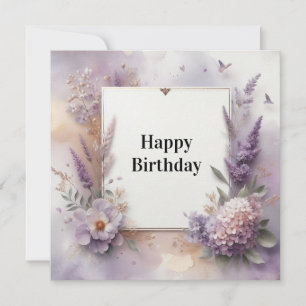 happy birthday purple watercolor flowers card