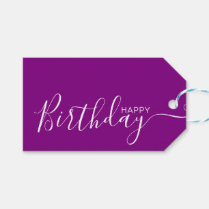 Happy Birthday Purple White Modern Gift Tags