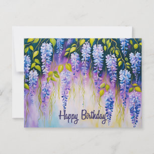 Happy Birthday Purple Wisteria Flowers Postcard