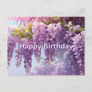 Happy Birthday Purple Wisteria Flowers  Postcard