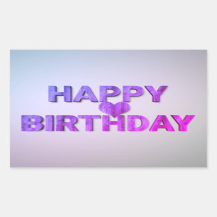 Happy Birthday Purple Wooden Cutout with Heart Rectangular Sticker
