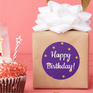 Happy Birthday Purple Yellow Stars Simple Classic Round Sticker