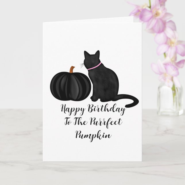 Happy Birthday Purrfect Pumpkin Pun Card (Orchid)