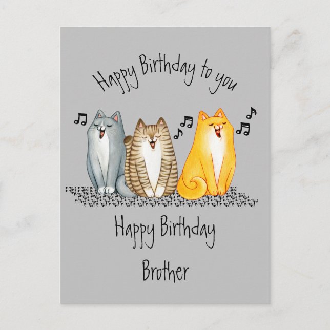 Happy Birthday Purrrfect Brother Ever Cute Cats Postcard (Front)