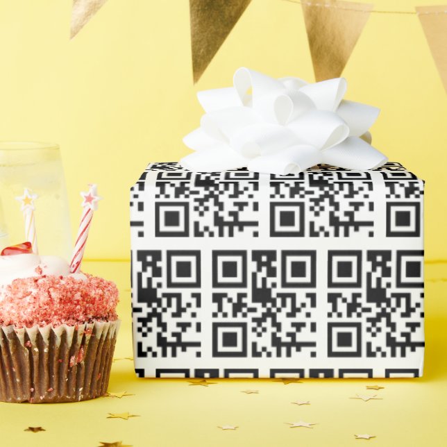 Happy Birthday QR Code on White Wrapping Paper (Birthday Party)