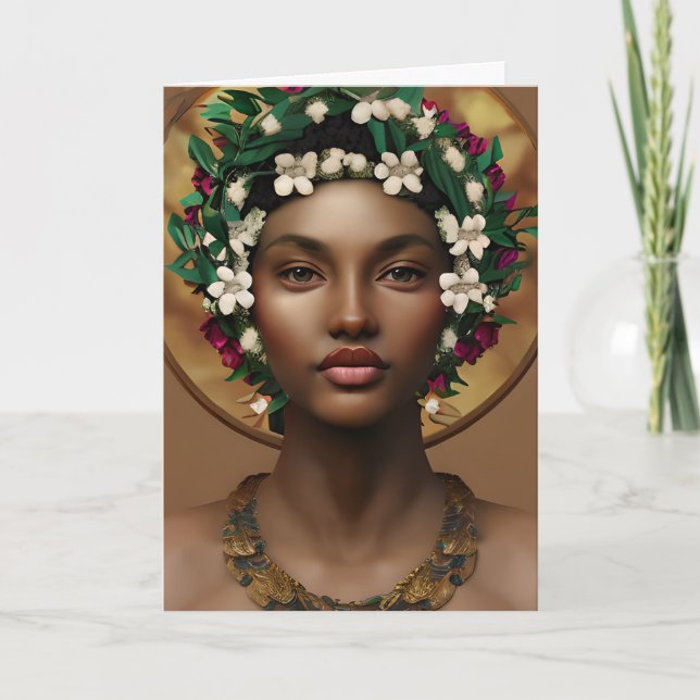 Happy Birthday Queen, Beautiful African-American Card (Front)