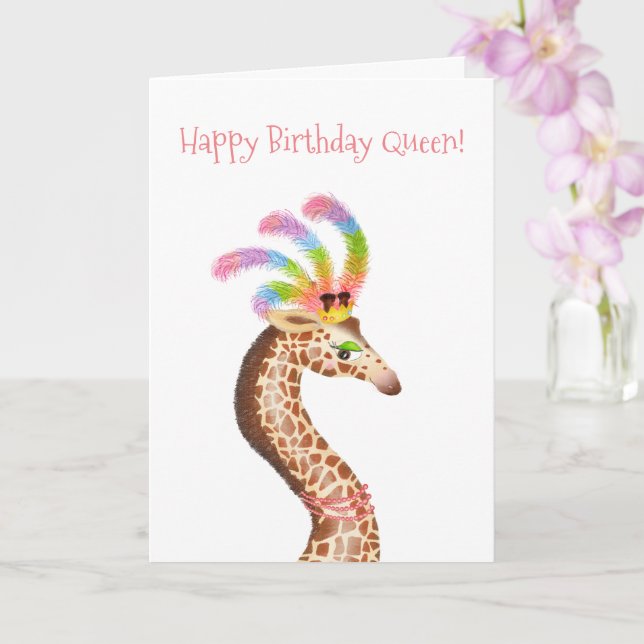'Happy birthday queen' fabulous giraffe card (Orchid)