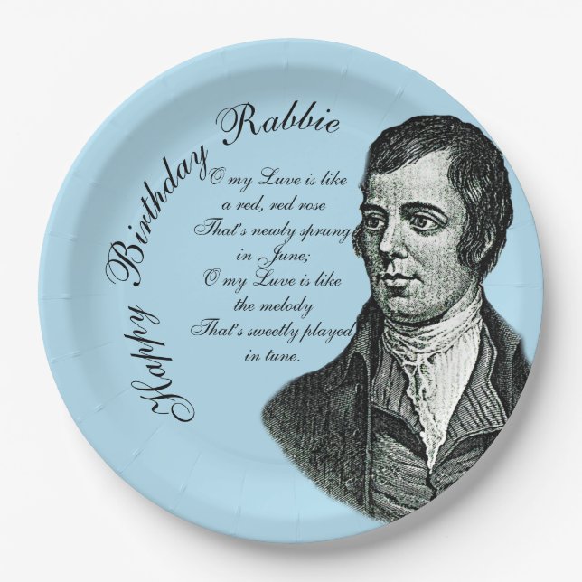 Happy Birthday Rabbie - Robert Burns Large 9" Paper Plate (Front)