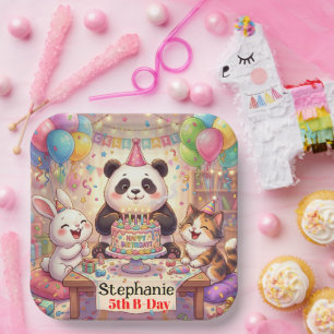 Happy Birthday Rabbit Panda Cat Cute Animals Paper Plate