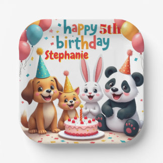 Happy Birthday Rabbit Panda Cat Dog Cute Animals  Paper Plate