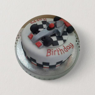 happy birthday racing car 6 cm round badge