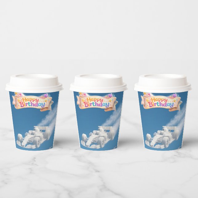 Happy birthday racing car cloud paper cup with lid (Multi)