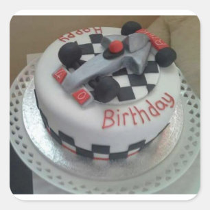 happy birthday racing car square sticker