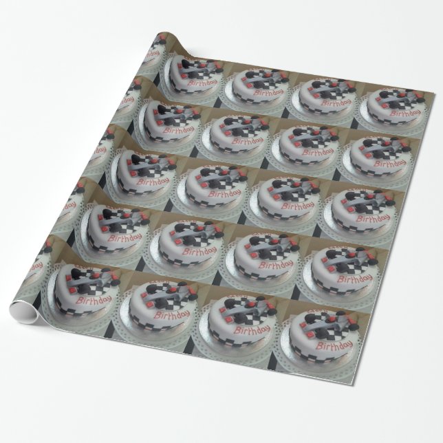 happy birthday racing car wrapping paper (Unrolled)