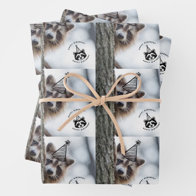Happy Birthday Racoon Wrapping Paper Sheets🦝🎁  (In situ)