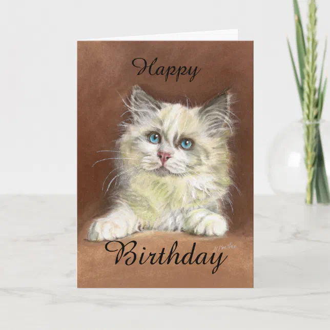 Happy Birthday Ragdoll Kitten Art Card | Zazzle