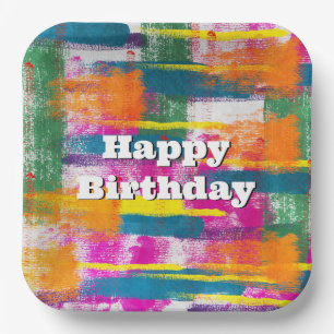 Happy Birthday Rainbow Abstract Paper Plate