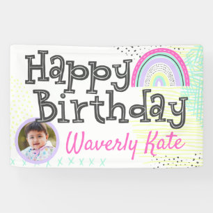Happy Birthday Rainbow Baby Girl's Kawaii Photo Banner