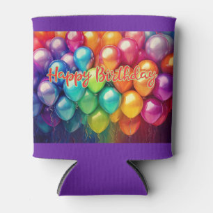 Happy Birthday Rainbow Balloons Can Cooler