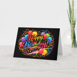 Happy Birthday Rainbow Balloons Confetti  Thank You Card
