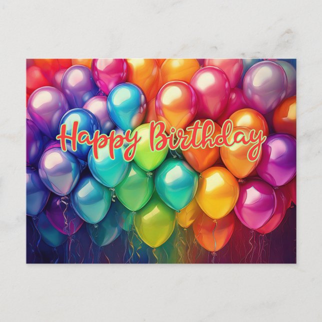Happy Birthday Rainbow Balloons Postcard (Front)