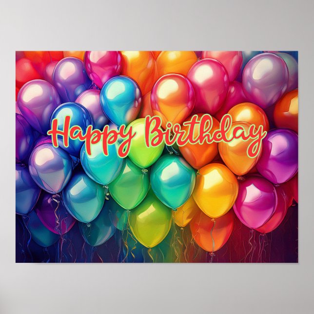 Happy Birthday Rainbow Balloons Poster (Front)