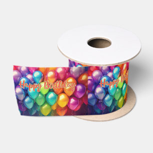 Happy Birthday Rainbow Balloons Satin Ribbon