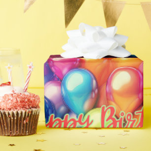Happy Birthday Rainbow Balloons Wrapping Paper
