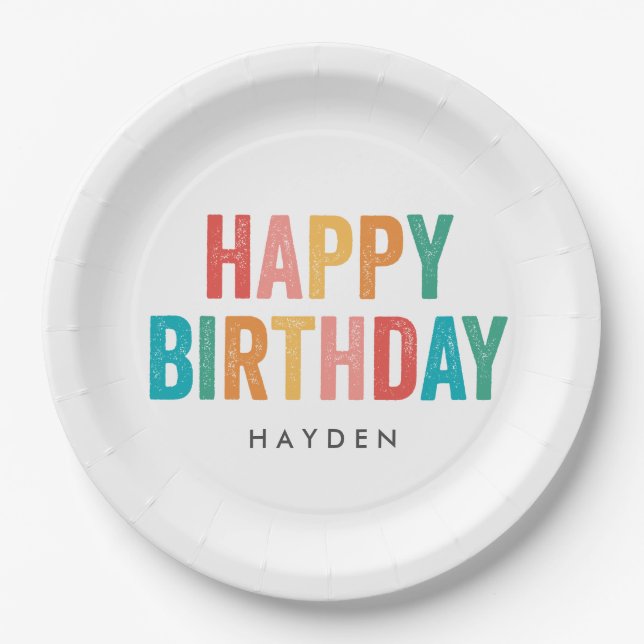 Happy Birthday Rainbow Birthday Party  Paper Plate (Front)